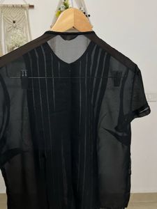 Black Sheer Chiffon Pleated Tops