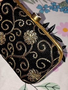 Elegant Black &amp; Gold Embellished Clutch