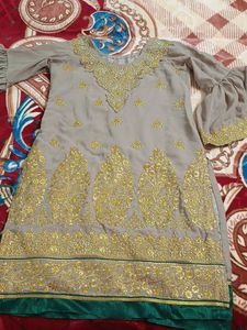Elegant Grey & Gold Kurta