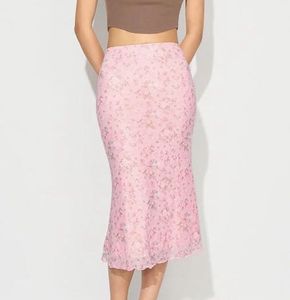 Floral Mesh Midi Skirt