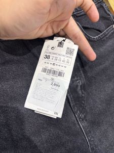 Zara Black Ripped Straight Cut Denim