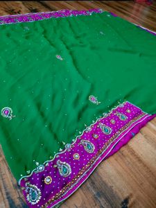 Green &amp; Pink heavy handwork Saree