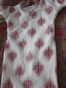 White & Burgundy Leaf Print Kurti