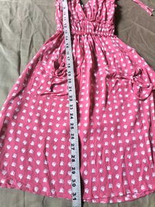 Pink Heart Print Tie-Strap Mini Dress