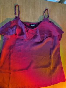 Strappy Ruffle Neck Silk Top