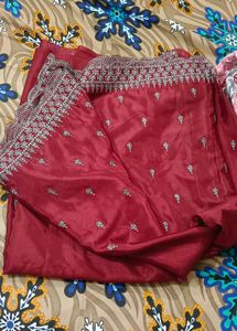 Maroon And Silver Saree