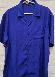 Vintage CubanCollar Blue Short Sleeve Shirt
