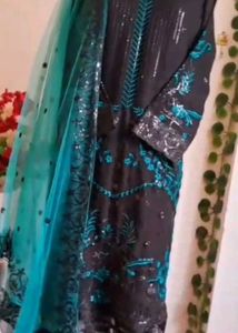 Black Suit With Net Dupatta And Plazzo