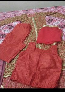 Red & Gold Embroidered Salwar Kameez 5pc