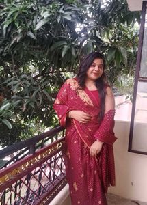 Maroon &amp; Gold Embellished Saree