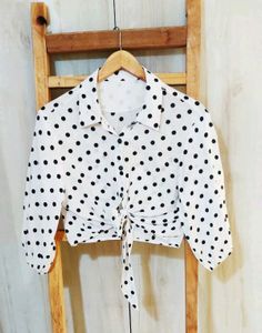 Polka Dot Tie-Front Crop Top size-28-30-S