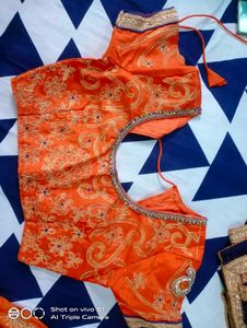 Orange Embroidered Sari Blouse