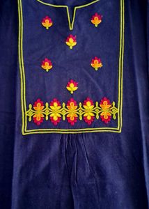 Navy Blue Embroidery Kurti