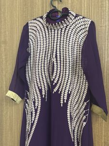 Purple Embroidered A Line Kurti