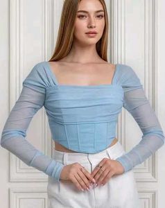 Blue Mesh Corset Top