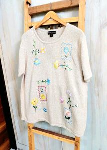 Beige Embroidery Work Pullover Size-46