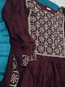 Embroidered Brown Kurti Dress
