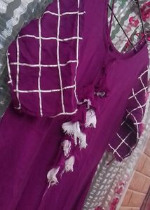 Purple Tunic Kurti with Checked Sleeves