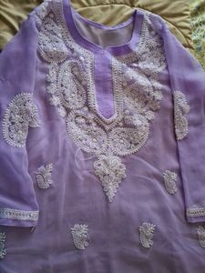 Lavender Embroidered Kurta, Back Side Added
