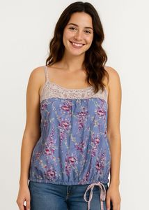Floral Camisole with Lace Neckline