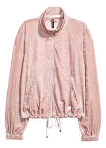 H&amp;M  Light Pink Crashed Velvet Bomber Jacket