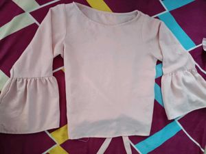 Peach Bell Sleeve Tie Back Top