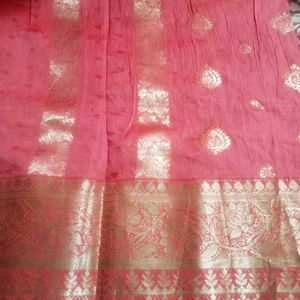 Pink &amp; Gold Banarasi Silk Fabric