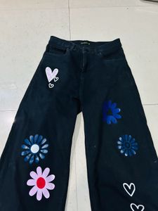 Black Floral Denim