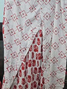 Red &amp; White Printed Kurta Pillzo Set With Dupatta