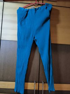 Blue Textured Leggings