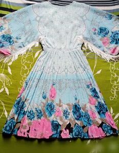 Floral Print Blue Midi Dress