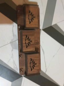Wooden Wall Organizer with Key Hooks