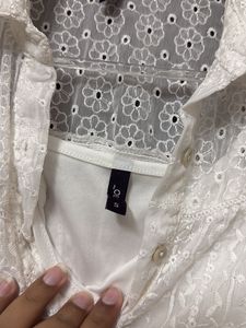 White Embroidered Cropped Shirt