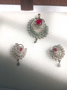 Ruby Pendant Earring Set