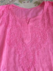 New Pink lucknawi chikankari Short Kurta