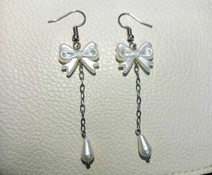 🤍 Handmade Cute & Classy Pearl Bow Drop Earrings