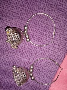 Silver Jhumka Hoop Earrings And Golden Small Earin