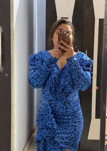 Blue Animal Print Mini Dress