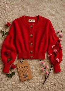 Red Balloon Sleeve Cardigan