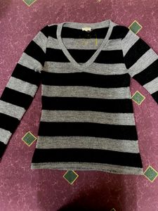 Grey Striped Pullover T Shirt