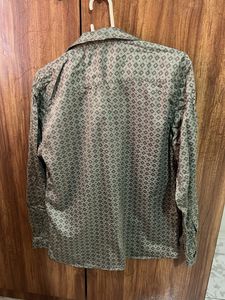 Patterned Olive Green Shirt
