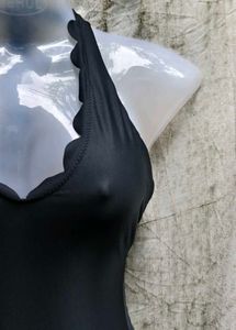 Black Scalloped One Piece Swimsuit