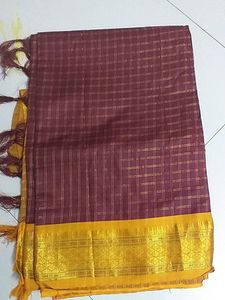 Meroon Checked Semi Soft silk Saree