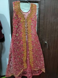 Elegant Pink & Gold Embroidered Dress