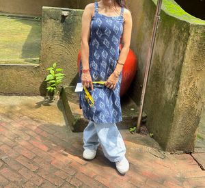 Blue Ikat Print Sleeveless Kurti