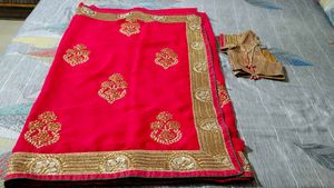 Tomato Pink Saree With Blouse