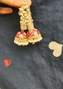 Red Floral Jhumka Earrings