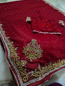 Maroon Daimond Work Saree With Blouse 🤩♥️