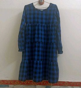 Chic Blue and Black Plaid Dress