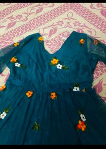 Teal Floral Embroidered Mini Dress